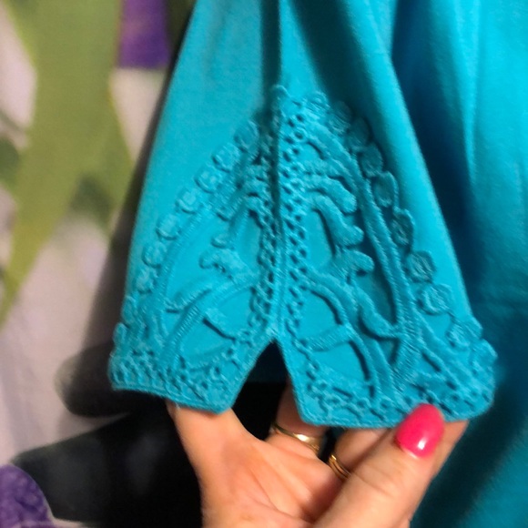 Denim and Co New Turquoise Cotton shrug XXS - Picture 2 of 2